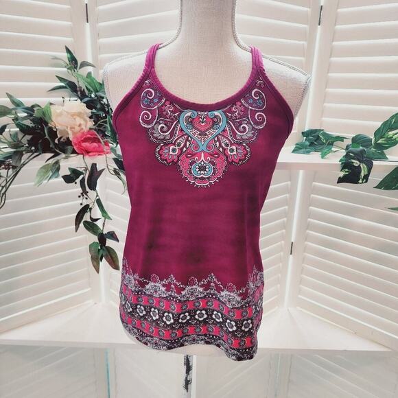 ATHLETA PAISLEY PINK/PURPLE TANK WITH BRALET SIZE MED - Picture 1 of 8